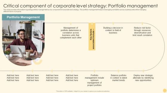 Critical Component Of Corporate Level Strategy Portfolio Management Ppt PowerPoint Presentation File Files PDF