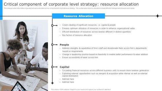 Critical Component Of Corporate Level Strategy Resource Allocation Infographics PDF
