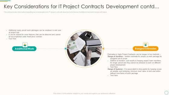 Critical Components Of Project Management IT Key Considerations For IT Project Contracts Development Contd Inspiration PDF