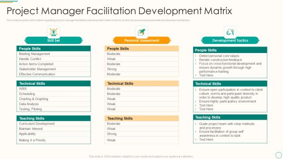 Critical Components Of Project Management IT Project Manager Facilitation Development Matrix Inspiration PDF