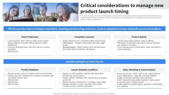 Critical Considerations To Manage New Product Launch Timing Topics PDF