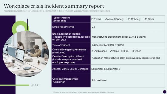 Critical Measures For Ensuring Workplace Crisis Incident Summary Report Brochure PDF