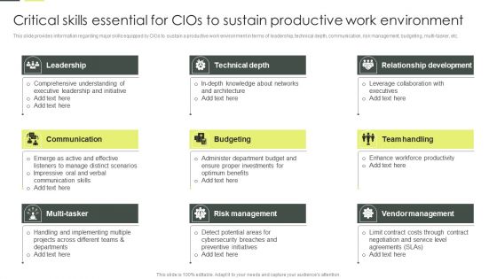 Critical Skills Essential For Cios To Sustain Productive Work Environment Pictures PDF