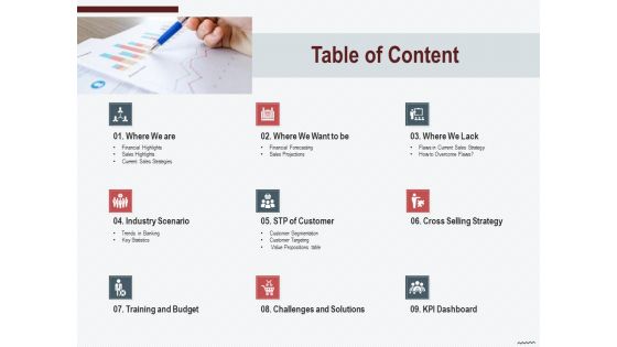 Cross Sell In Banking Industry Table Of Content Ppt Ideas Show PDF