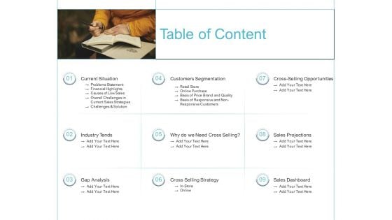 Cross Selling Initiatives For Online And Offline Store Table Of Content Professional PDF