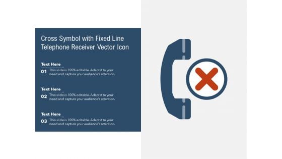 Cross Symbol With Fixed Line Telephone Receiver Vector Icon Ppt PowerPoint Presentation Layouts Background Images PDF