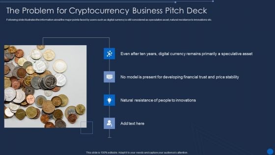 Cryptocurrency Pre Seed Stage The Problem For Cryptocurrency Business Pitch Deck Microsoft PDF