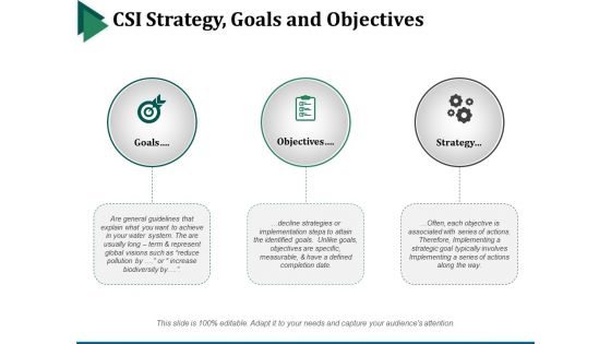 Csi Strategy Goals And Objectives Ppt PowerPoint Presentation File Deck