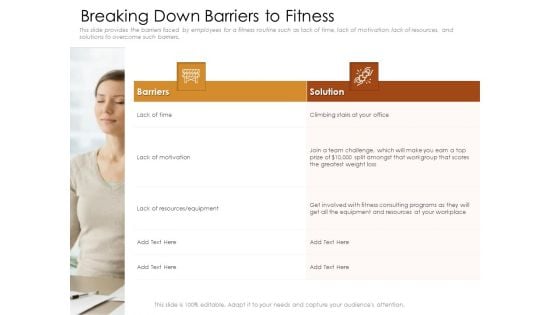 Cultivating The Wellbeing Culture In Organization Breaking Down Barriers To Fitness Diagrams PDF