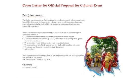 Cultural Event Cover Letter For Official Proposal For Cultural Event Sample PDF