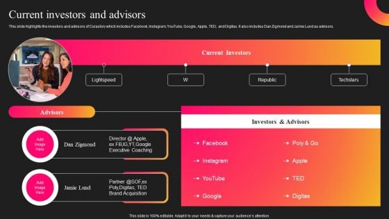 Curastory Editing Platform Pitch Deck Current Investors And Advisors Clipart PDF Curastory Editing Platform Pitch Deck Current Investors And Advisors Clipart PDF