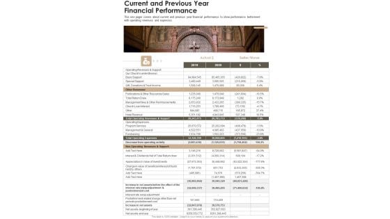 Current And Previous Year Financial Performance One Pager Documents