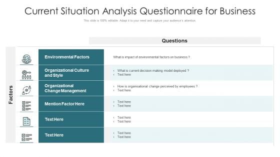 Current Situation Analysis Questionnaire For Business Ppt Icon Portfolio PDF