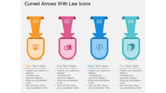 Curved Arrows With Law Icons Powerpoint Template