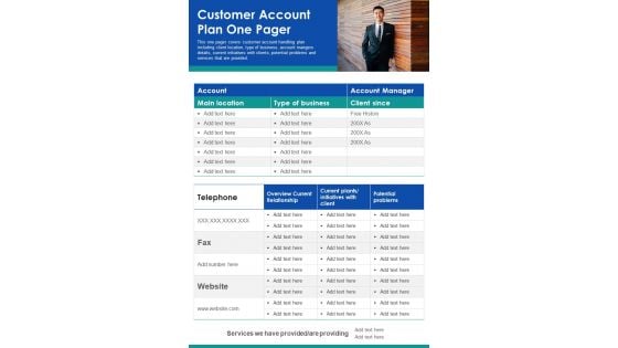 Customer Account Plan One Pager PDF Document PPT Template