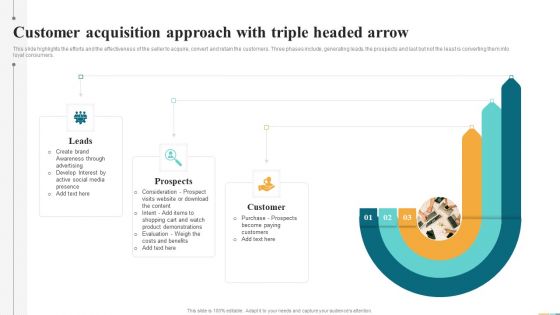 Customer Acquisition Approach With Triple Headed Arrow Ppt Gallery Summary PDF