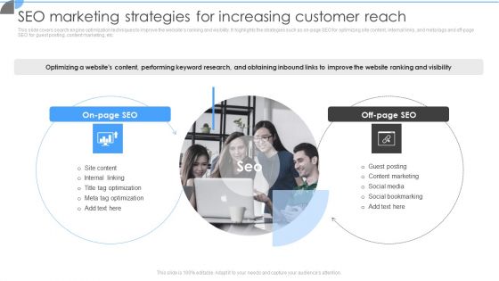 Customer Acquisition Approaches To Enhance Organization Growth SEO Marketing Strategies For Increasing Customer Reach Icons PDF