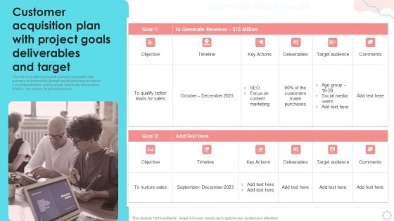 Customer Acquisition Plan With Project Goals Deliverables And Target Ppt PowerPoint Presentation Pictures Information PDF Customer Acquisition Plan With Project Goals Deliverables And Target Ppt PowerPoint Presentation Pictures Information PDF