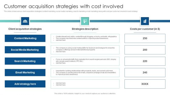 Customer Acquisition Strategies With Cost Involved Customer Acquisition Through Advertising Inspiration PDF