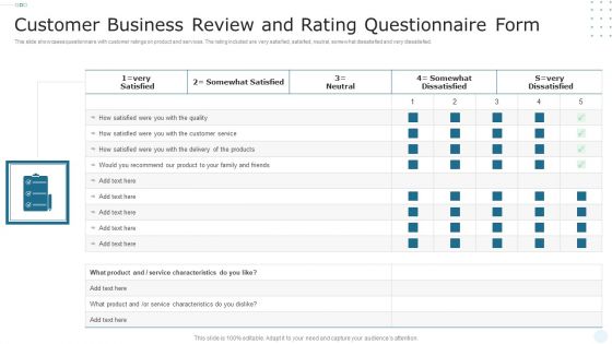 Customer Business Review And Rating Questionnaire Form Formats PDF