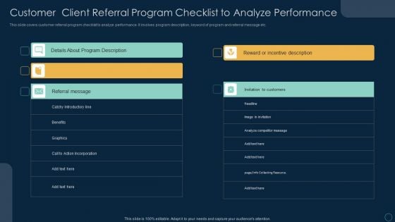 Customer Client Referral Program Checklist To Analyze Performance Ppt Icon Objects PDF