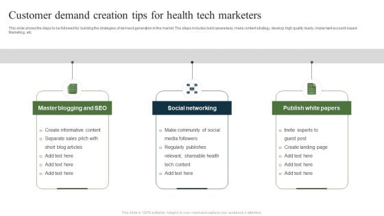 Customer Demand Creation Tips For Health Tech Marketers Ppt Summary Slides PDF Customer Demand Creation Tips For Health Tech Marketers Ppt Summary Slides PDF