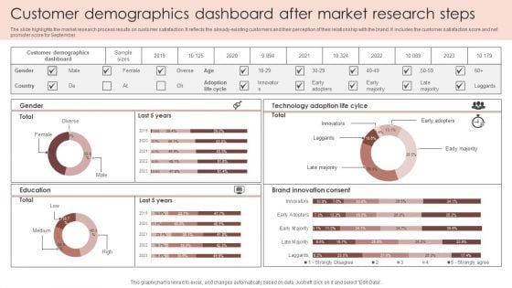 Customer Demographics Dashboard After Market Research Steps Structure PDF