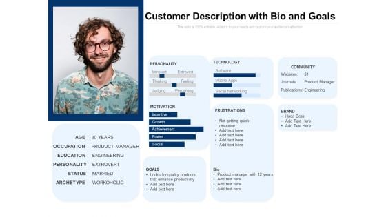 Customer Description With Bio And Goals Ppt PowerPoint Presentation Inspiration PDF