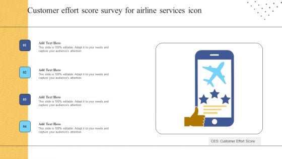 Customer Effort Score Survey For Airline Services Icon Ppt Show Background Images PDF