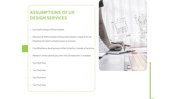 Customer Experience Interface Assumptions Of UX Design Services Ppt PowerPoint Presentation Show Example PDF