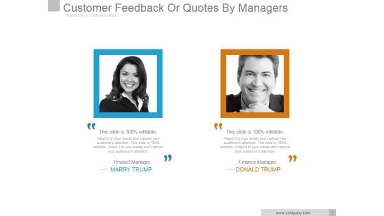 Customer Feedback Or Quotes By Managers Ppt PowerPoint Presentation Visual Aids