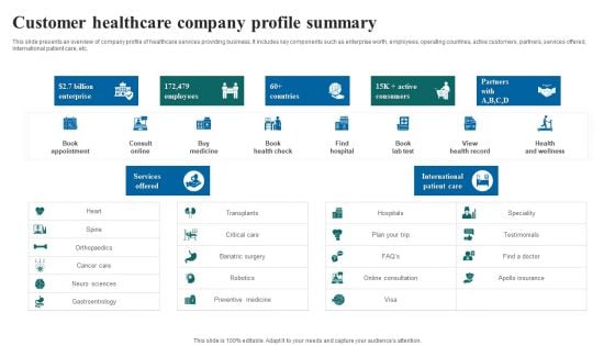 Customer Healthcare Company Profile Summary Ideas PDF