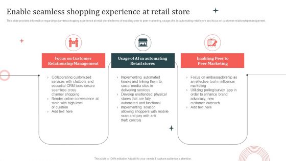 Customer In Store Purchase Experience Enable Seamless Shopping Experience At Retail Store Designs PDF