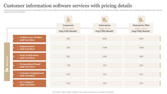 Customer Information Software Services With Pricing Details Infographics PDF