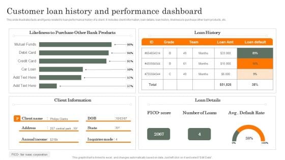 Customer Loan History And Performance Dashboard Microsoft PDF