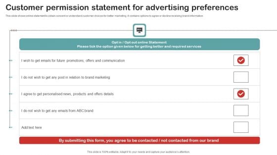 Customer Permission Statement For Advertising Preferences Slides PDF
