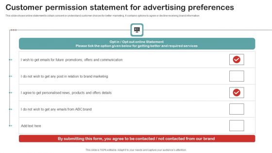 Customer Permission Statement For Advertising Preferences Slides PDF Customer Permission Statement For Advertising Preferences Slides PDF