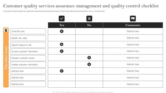 Customer Quality Services Assurance Management And Quality Control Checklist Sample PDF