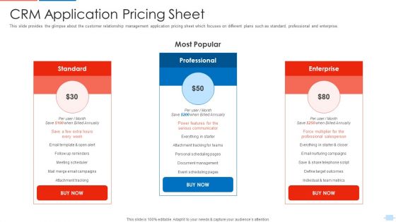 Customer Relationship Management Application Investor CRM Application Pricing Sheet Pictures PDF