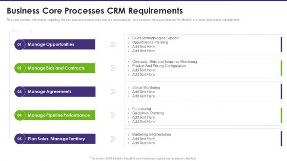 Customer Relationship Management Business Core Processes Crm Requirements Themes PDF