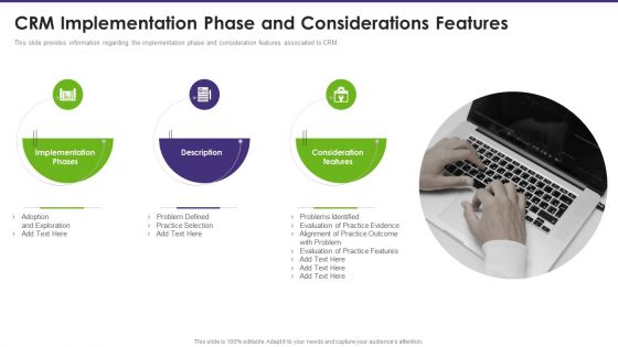 Customer Relationship Management CRM Implementation Phase And Considerations Sample PDF