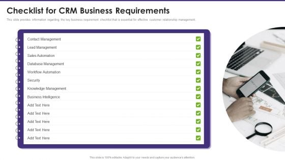 Customer Relationship Management Checklist For CRM Business Requirements Brochure PDF Customer Relationship Management Checklist For CRM Business Requirements Brochure PDF