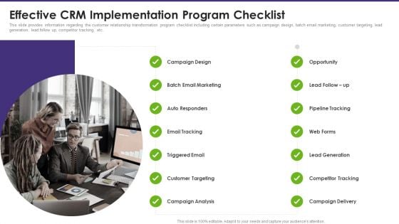 Customer Relationship Management Effective CRM Implementation Program Checklist Microsoft PDF