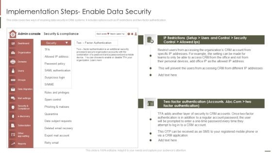 Customer Relationship Management Implementation Steps Enable Data Security Pictures PDF