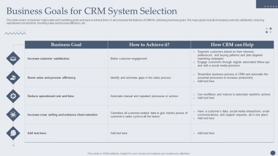 Customer Relationship Management Software Business Goals For CRM System Selection Introduction PDF