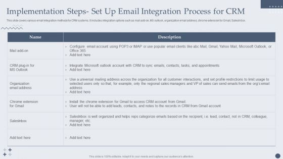 Customer Relationship Management Software Implementation Steps Set Up Email Integration Process For CRM Mockup PDF