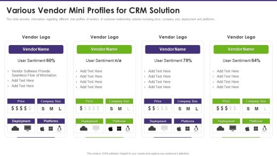 Customer Relationship Management Various Vendor Mini Profiles For CRM Solution Infographics PDF