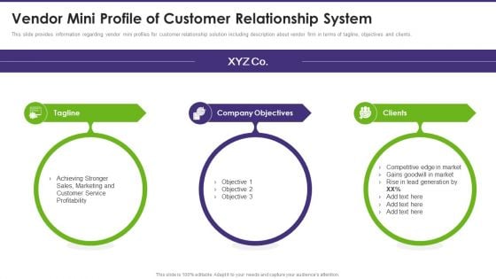 Customer Relationship Management Vendor Mini Profile Of Customer Relationship System Ideas PDF