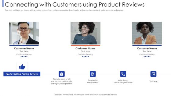 Customer Relationship Strategy For Building Loyalty Connecting With Customers Using Product Reviews Mockup PDF