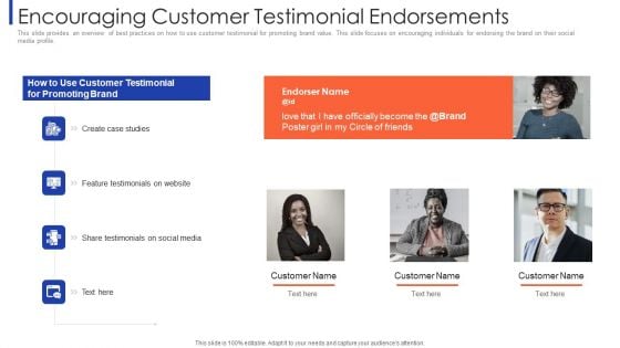 Customer Relationship Strategy For Building Loyalty Encouraging Customer Testimonial Endorsements Summary PDF
